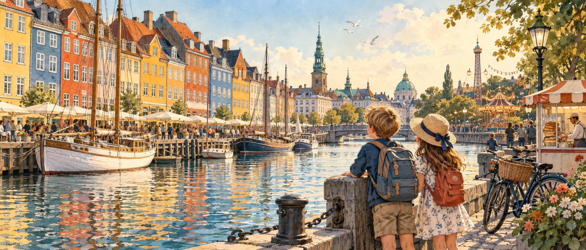 Family exploring Copenhagen harbour