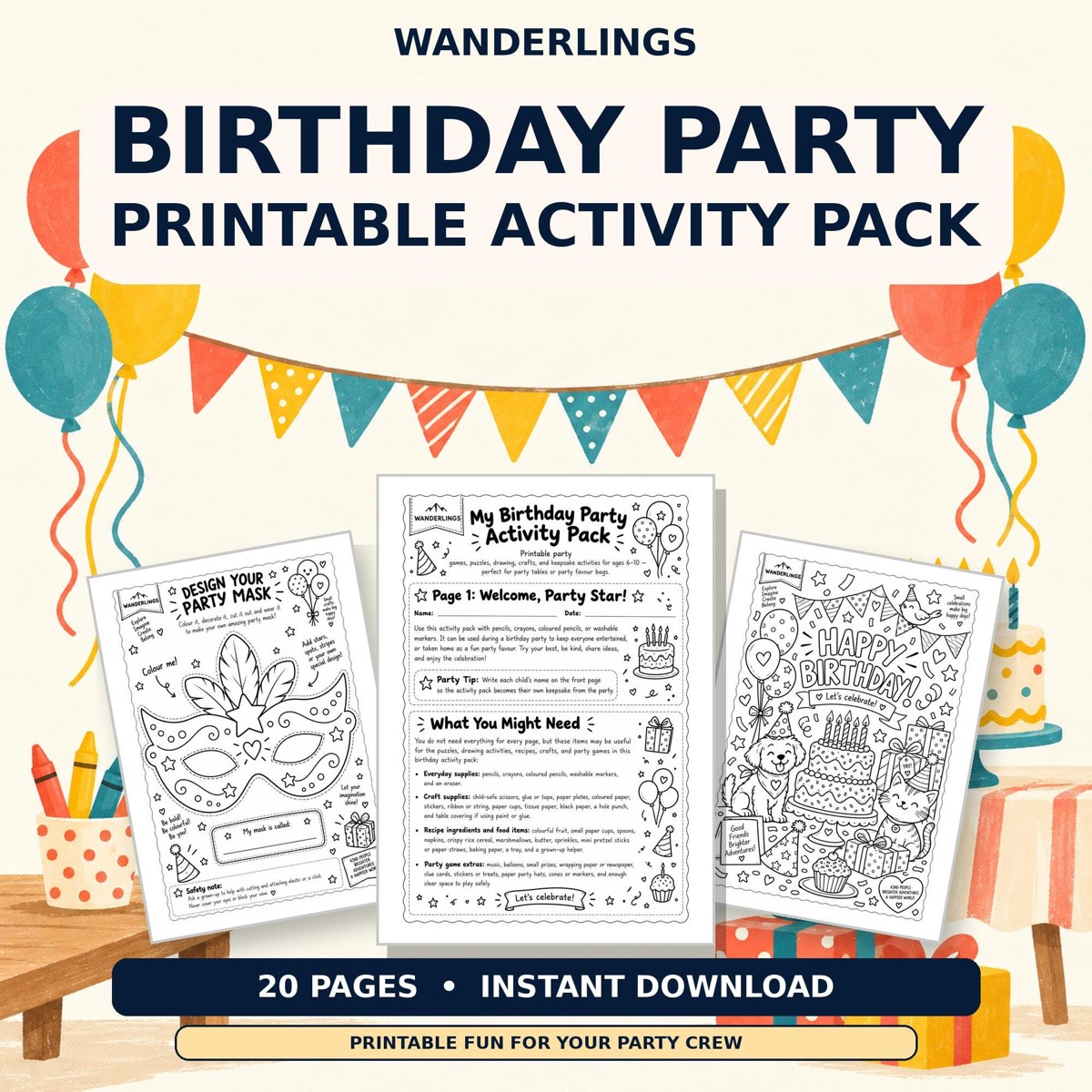 Birthday Party Pack printable activity pack cover