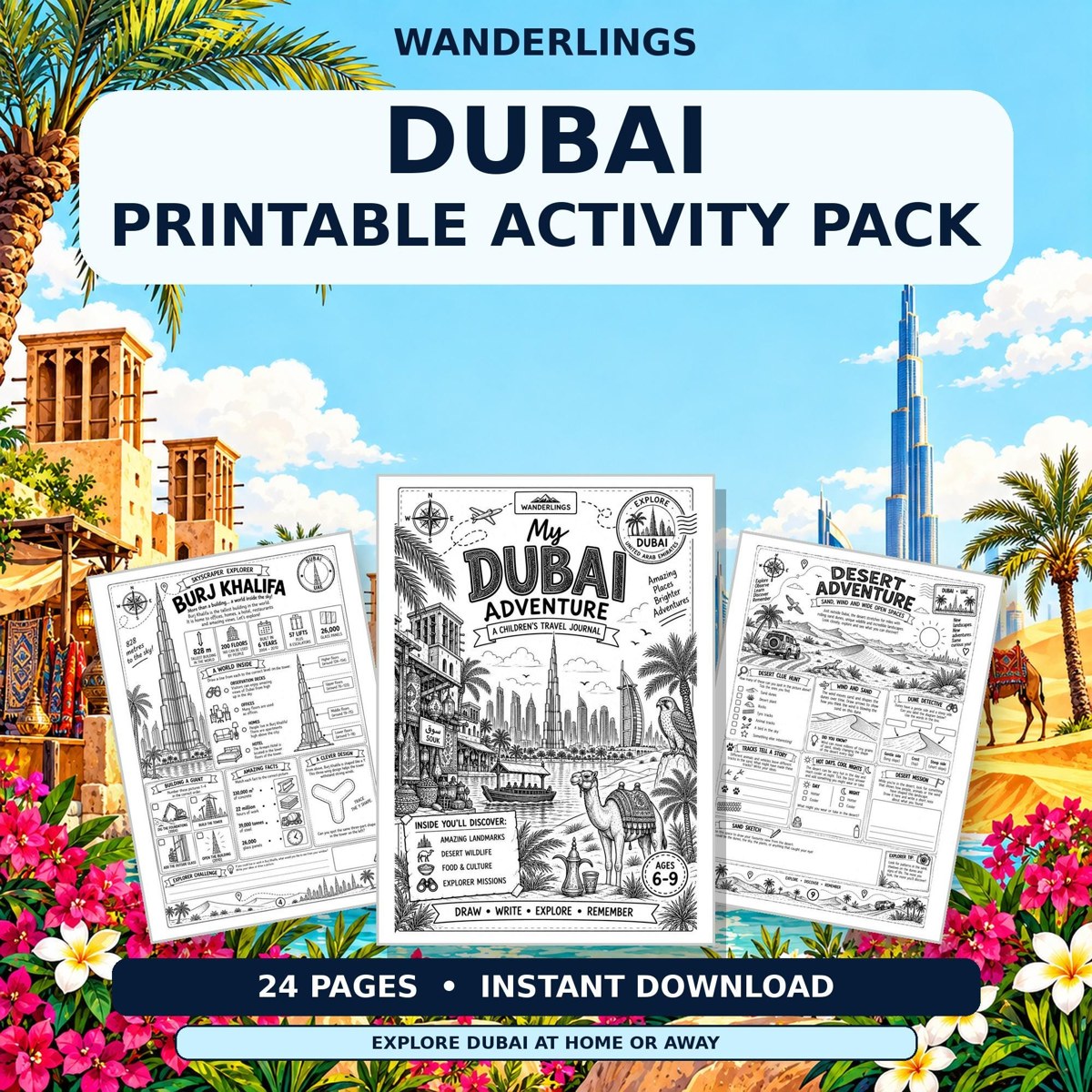 Dubai Adventure printable activity pack cover