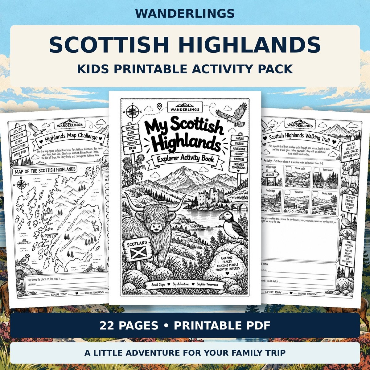 Scottish Highlands Explorer printable activity pack cover