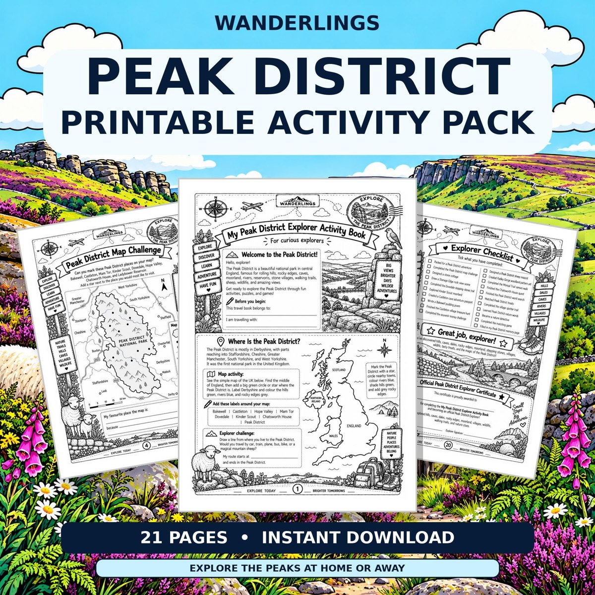 Peak District Explorer printable activity pack cover