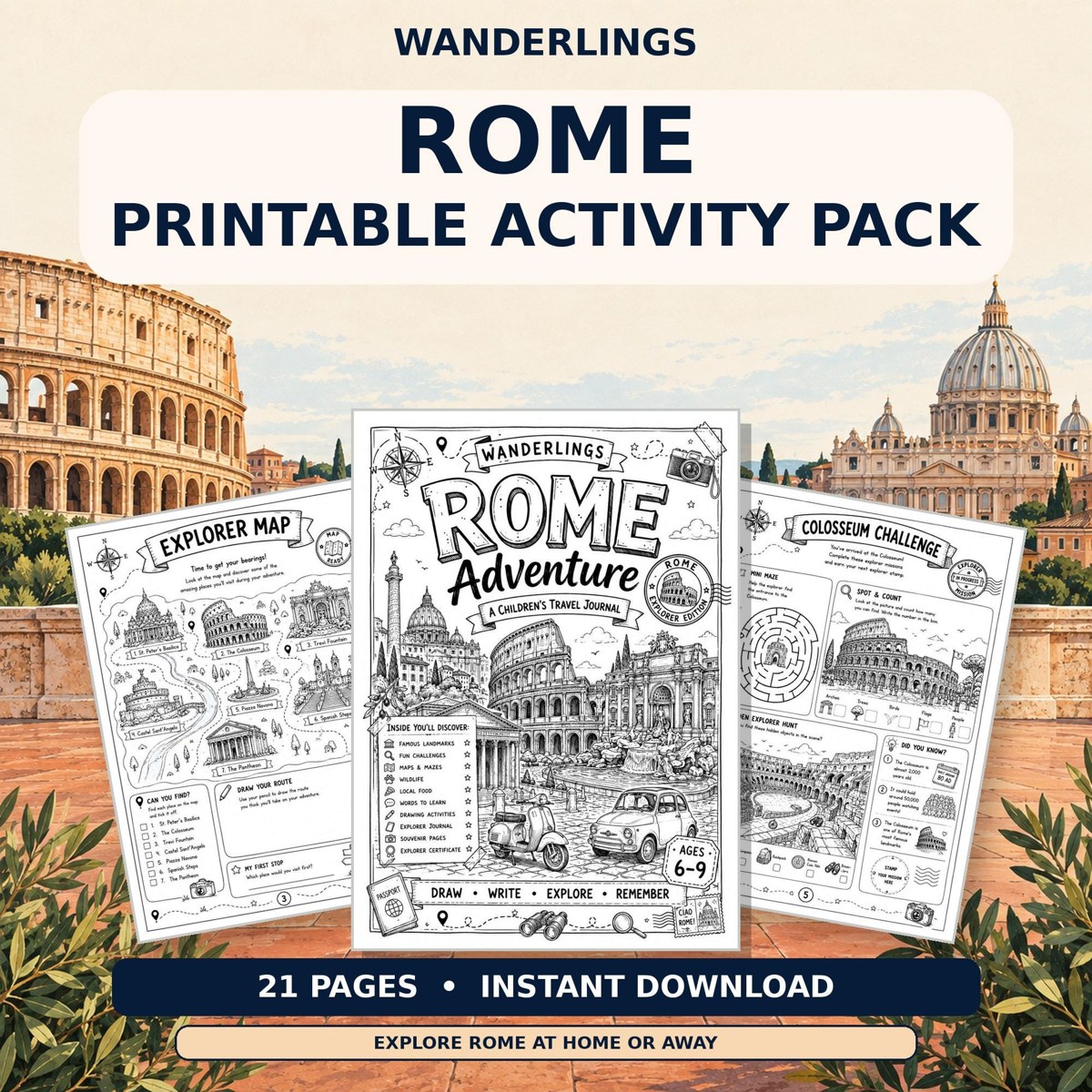 Rome Adventure printable activity pack cover